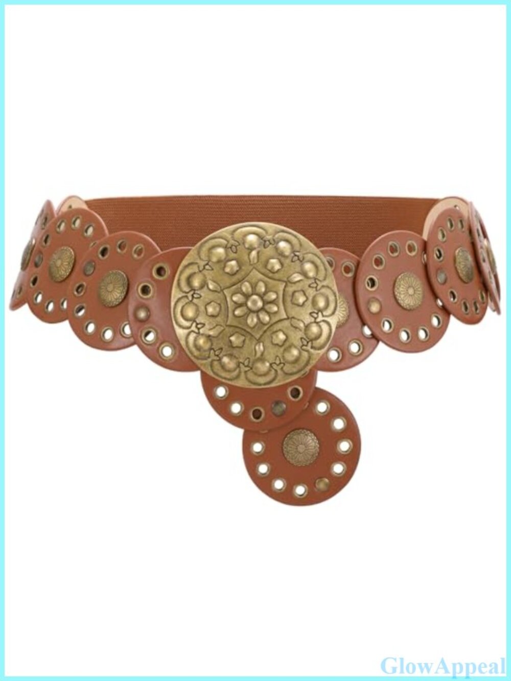 Women's Concho Disc Western Belt PU Leather Cowgirl Waist Belt for Dresses Jeans